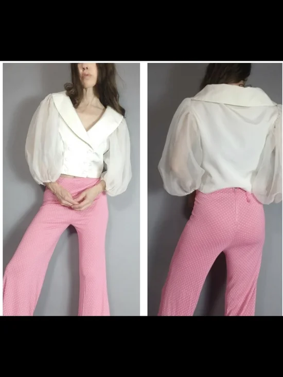 Vintage 60s Pink Polka Dot Two-Piece Set Pants & Top xs - Picture 11 of 16